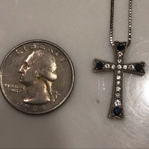 Diamond and sapphire cross necklace